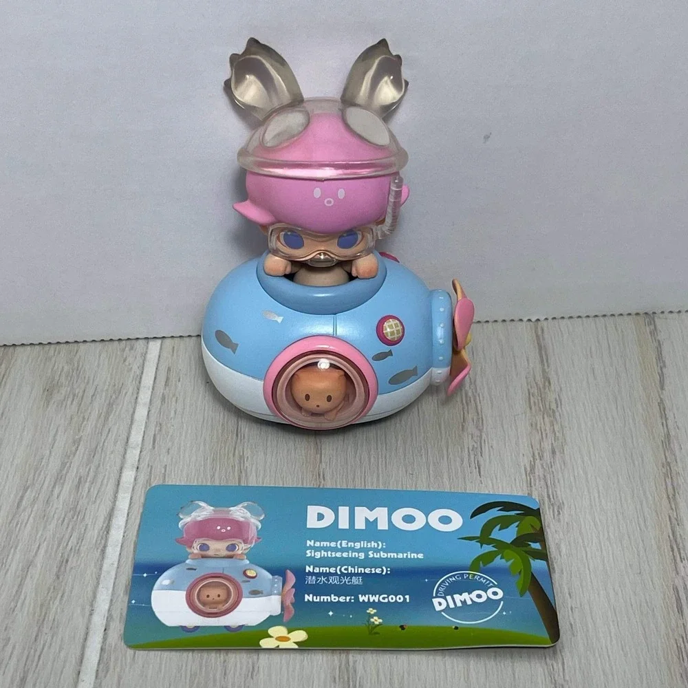 Pop Mart Dimoo Where We Go Series Sightseeing Submarine Cat Hat Pink Blue Wheels